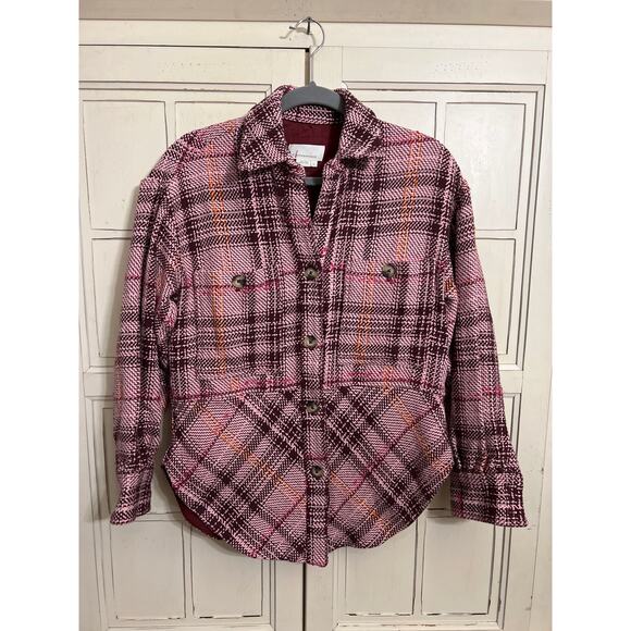 By Anthropologie size XS woven shaket jacket pink and maroon - Picture 1 of 4